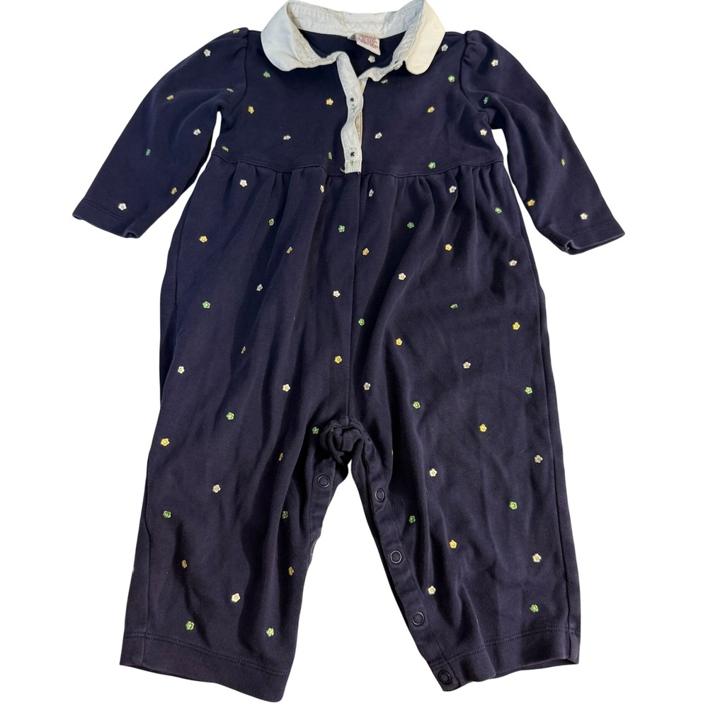 Vintage Y2K floral Embroidered Gymboree Collar Jumpsuit Outfit Girls 12-18m